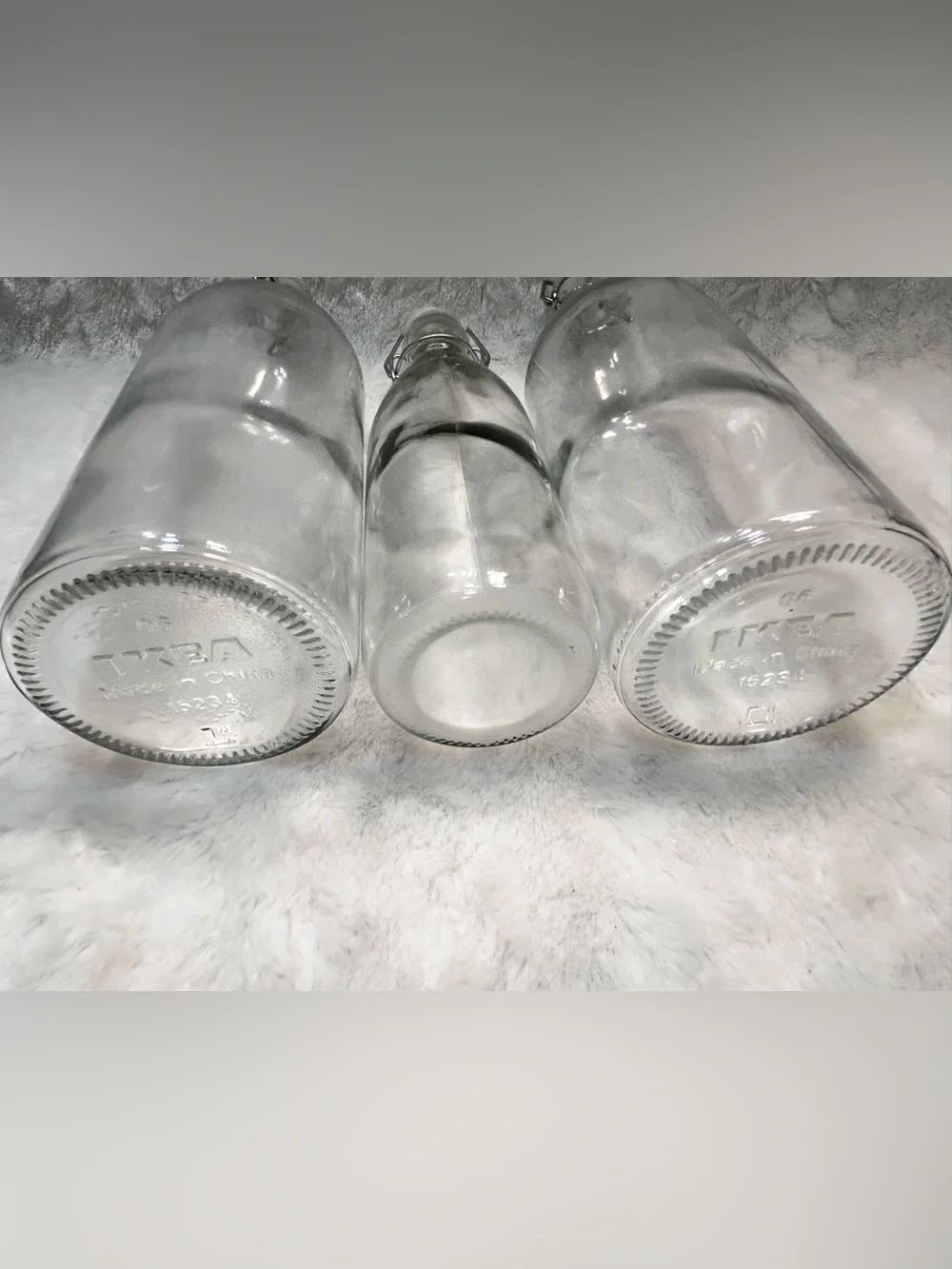 Set of 3 Clear Glass Decorative Swing-Top Bottles W/Wire Bail Closure Lids
